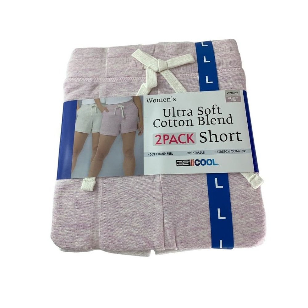 Large 32 Degrees Women's 2 Pack Ultra Soft Cotton Shorts Heather White Smokey Gr